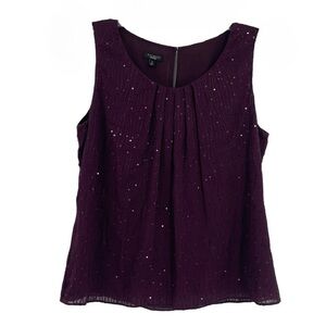 Talbots Silk Sleeveless Top Womens Size 12 Maroon Sequins lined Tank Shell